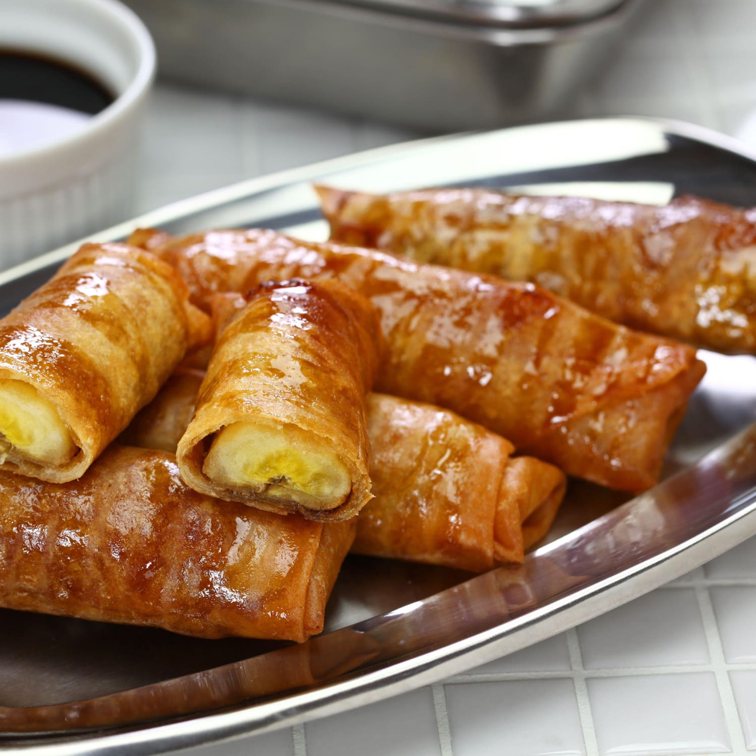 A plate of Turon (Banana Lumpia/Spring Rolls)